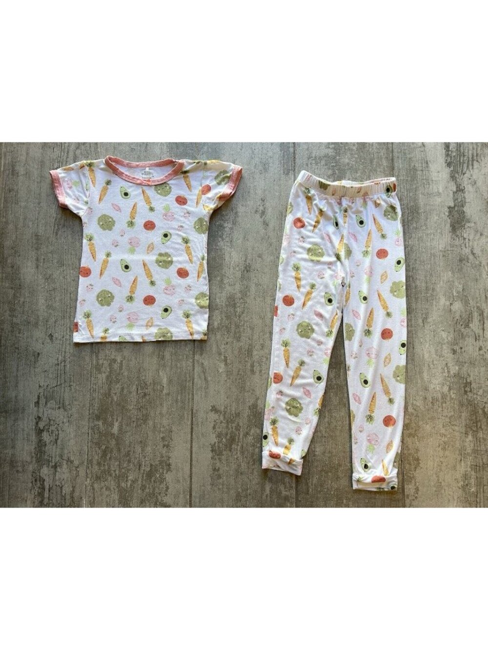 $45 MILKBERRY Pajamas Boutique Designer Bamboo 2 Piece Pj Set Veggies Boho 4T
